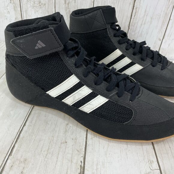 Adidas Shoes Mens 8 HVC 2 Wrestling Sneakers Black Leather Mid Top Logo … - Picture 2 of 11